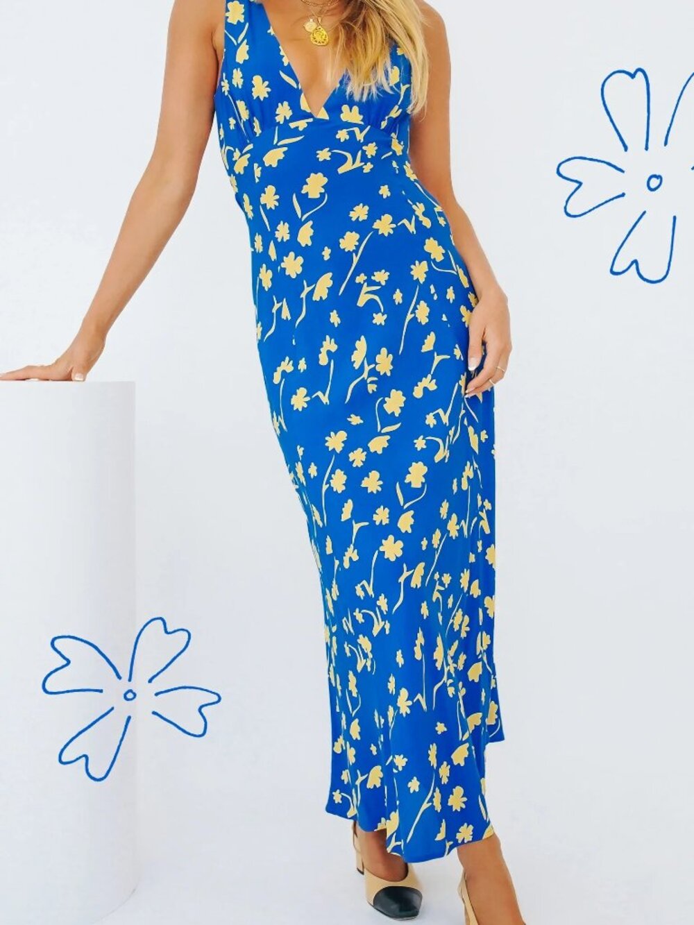 VRG GRL Baby In Blue Bias Cut Midi Dress - Blue - Size Small (AUS 8 / US 4)